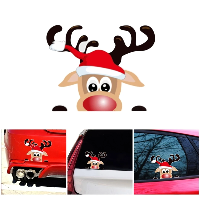 Christmas Reindeer & Santa Car Window Decal Waterproof Holiday Festive PVC Sticker Car Window Decoration for Vehicle Rear Glass