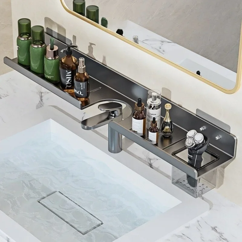 

Modern Wall mounted mirror front bathroom shelf faucet washbasin washbasin Skin care products no punch bathroom toilet tray