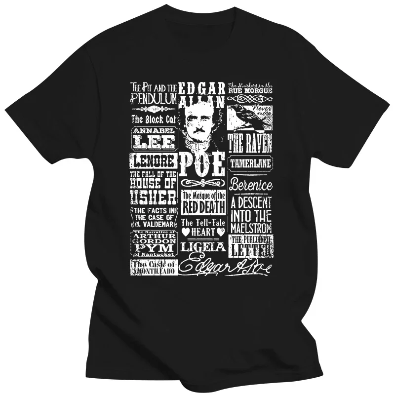 Men Tshirt Shirt Men Edgar Allan Poe Shirt Poems Quotes Raven Literature Top Quality Cotton Casual T Shirts  men clothing