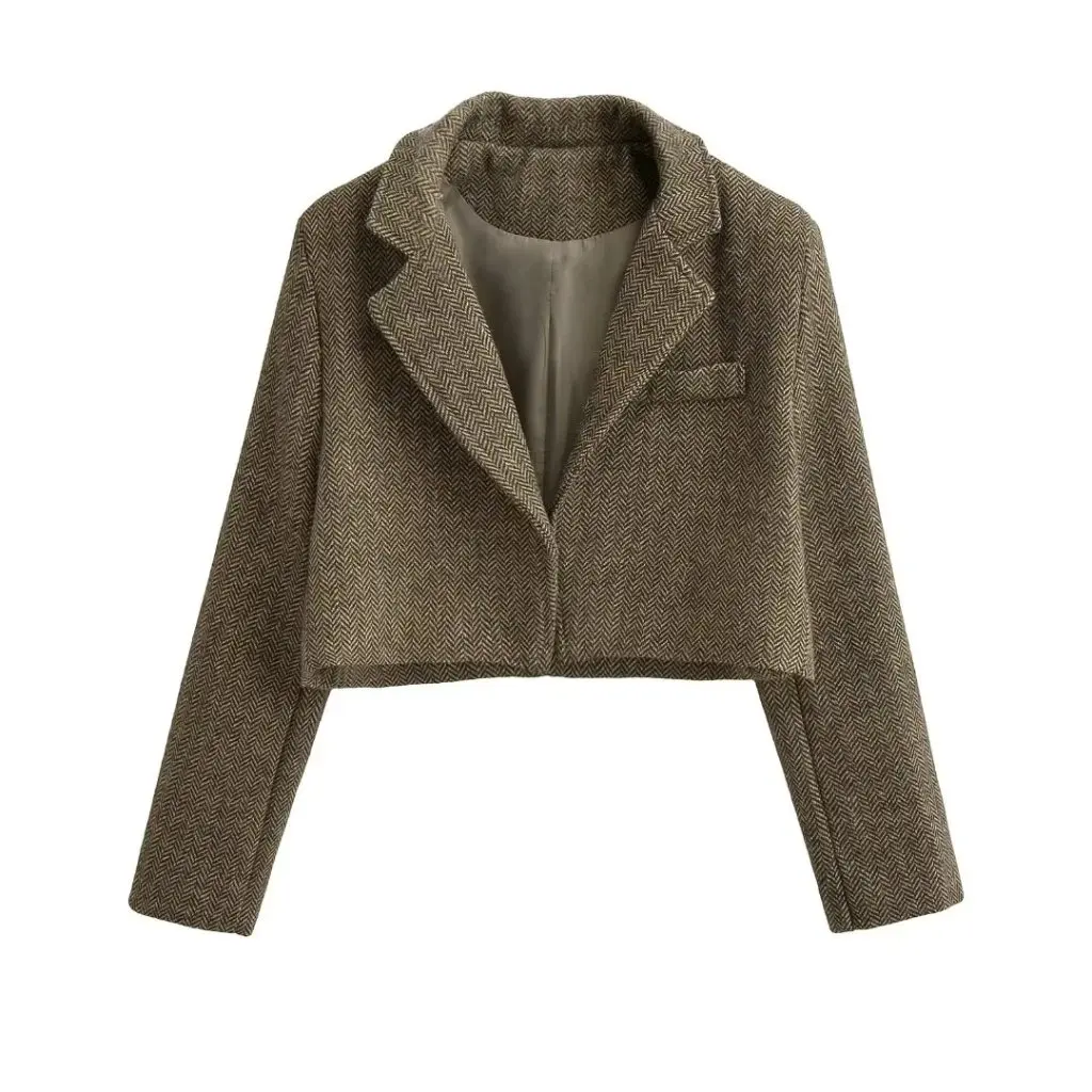 

Женский клетчатый пиджак с длинными рукавами и лацканами в стиле ретро, весенняя элегантная верхняя одежда, короткий кардиган, универсальная рабочая одежда