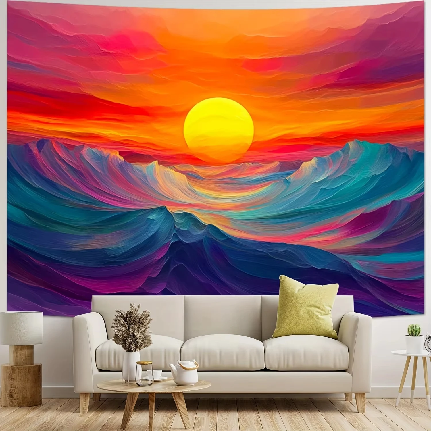 VIKAMA Sea Sunset Tapestry Wave Texture Living Room Bedroom Sea View Decorative Healing Atmosphere Wall Decoration