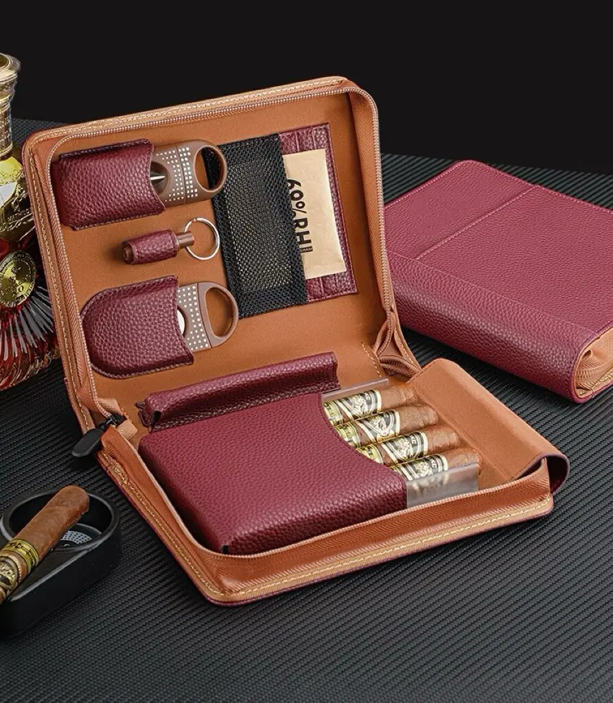 علبة مغذية للسيجار، مجموعة حافظة احتفاظ رطوبة السيجار المحمولة والمحمولة مكونة من أربعة.