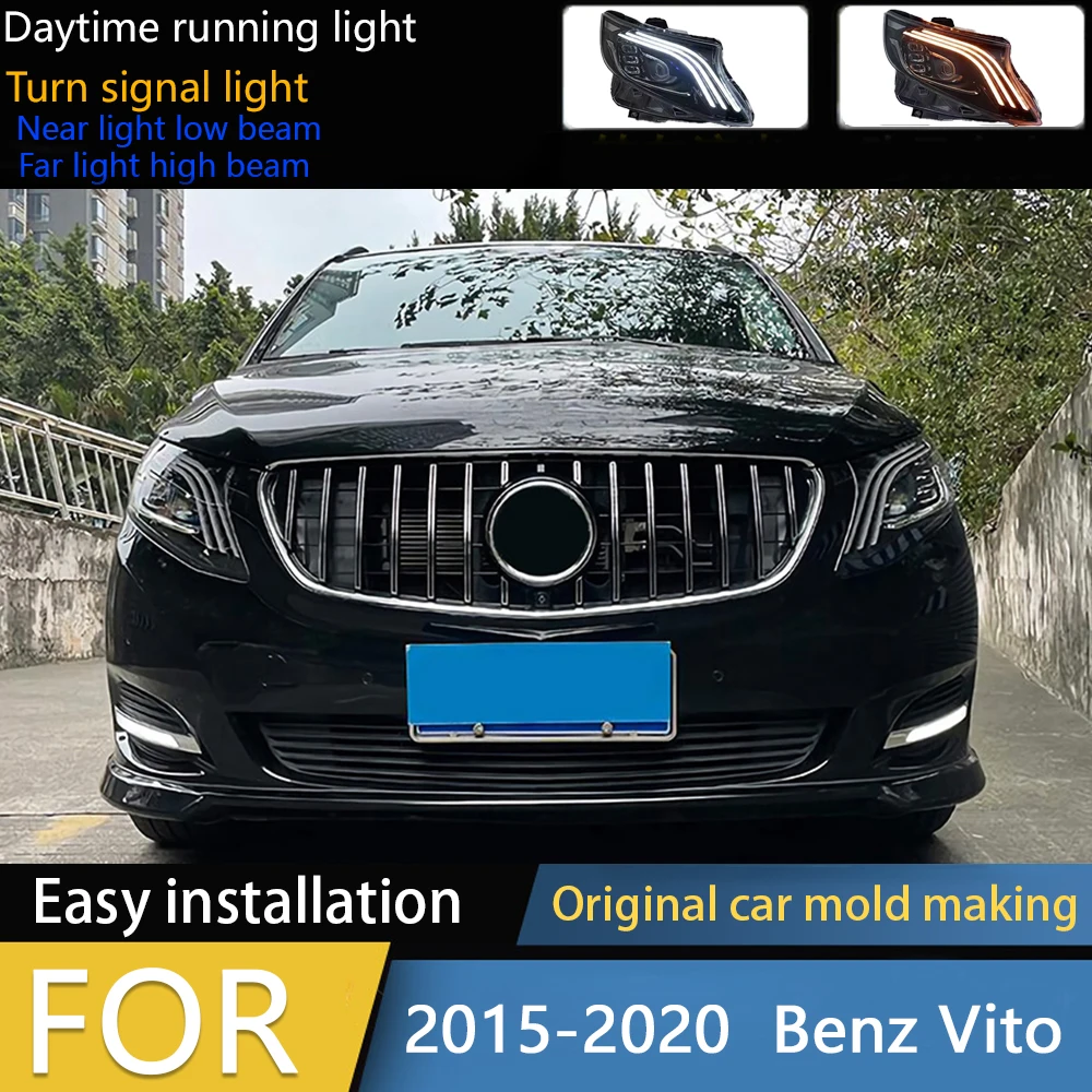 

Автомобильный Стайлинг, фара для Benz Vito, 2015-2020, V-Class V250, светодиодная фара, светодиодные линзы проектора, DRL, автоаксессуары