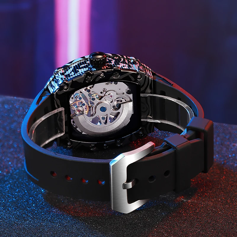 Original Design Tonneau Skeleton Automatic Watch for Men Waterproof Luminous Tourbillon Mechanical Watches reloj New