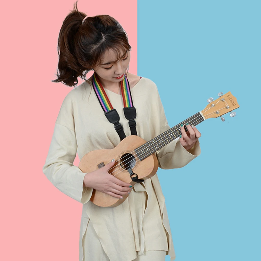 

Ukulele Adjustable Guitar Strap Rainbow Printed Durable Shoulder Belt for Folk Electric Bass Guitar Instrument Replacement Gift