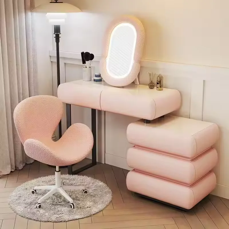 Modern Bedroom Furniture Smart Makeup Vanity Table Set with Standing Mirror and Smart Drawers Cabinet