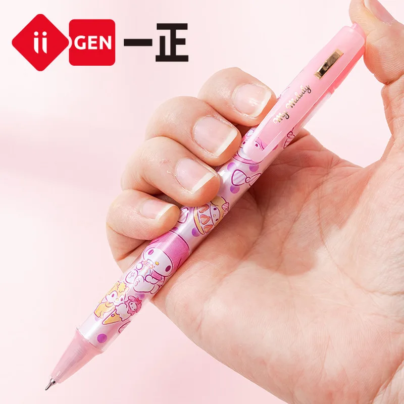 Iigen Sanrio Família Double Layer Gel Pen, Hello Kitty, minha melodia, Kuromi, papelaria estudante criativo, alta estética, atacado