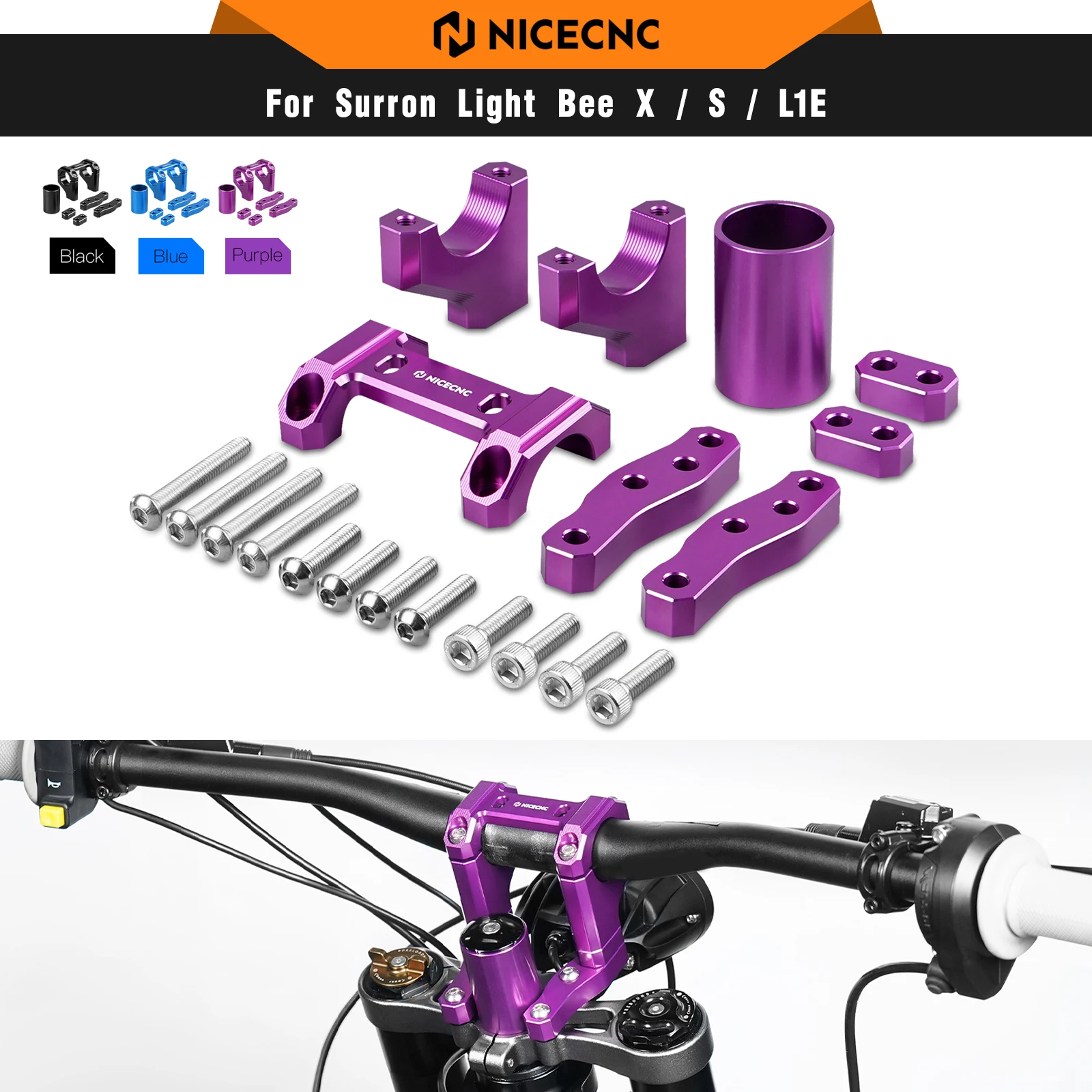 NICECNC For Surron light bee X S L1E Electric Dirt Bike 20/30 MM Rise Handlebar Riser Mount Bracket For Segway X160 X260 2025