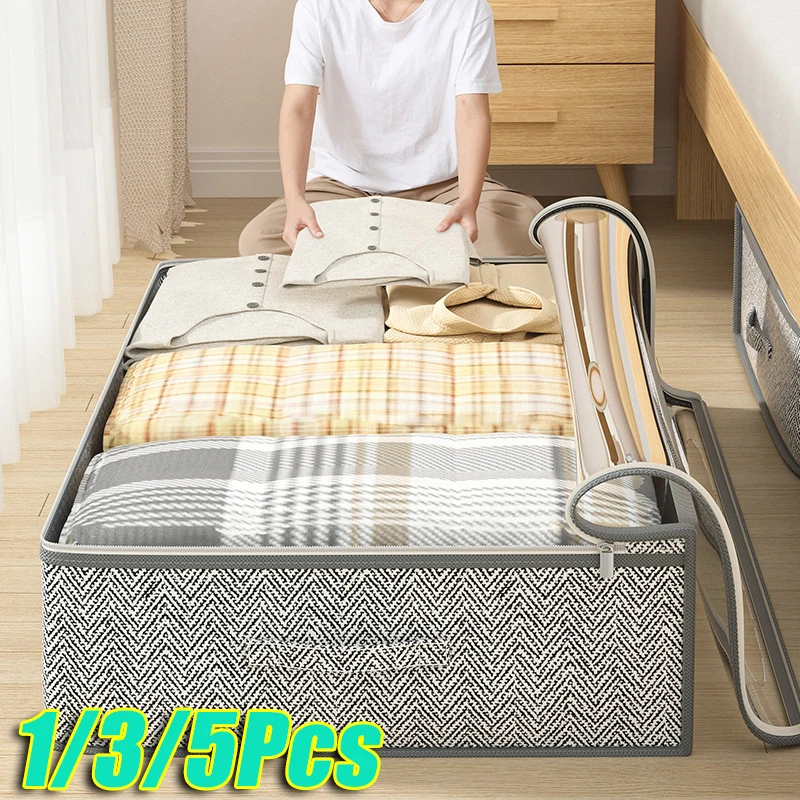 1/3/5PCS Clothes Quilt Storage Bag Underbed Organizer Large Capacity Quilt Storage Box Foldable Storage Bag Dust Tote