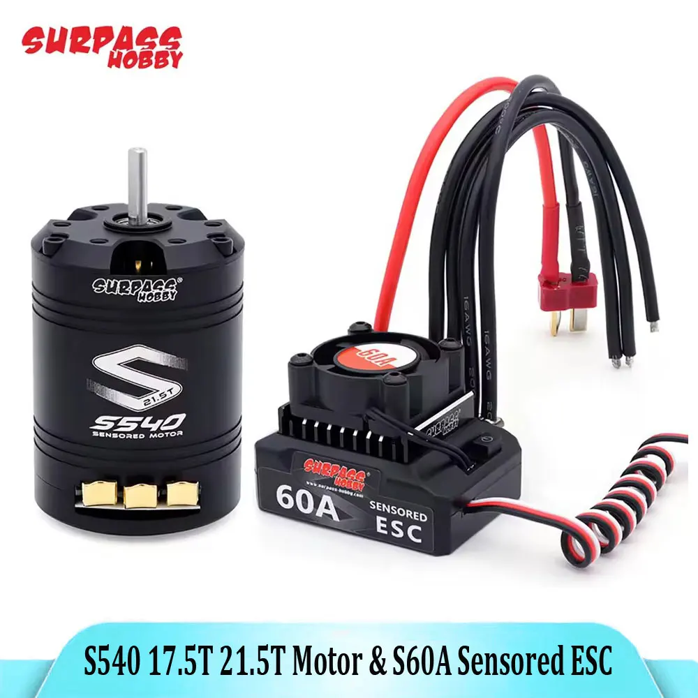 SURPASS HOBBY Brushless Motor ESC Combo Sensored S540 17.5T 21.5T Motor 60A Sensored ESC 32-bit 6V/3A BEC For 1/10 RC Cars