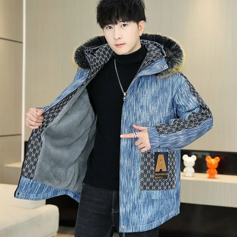 Winter Houden Warm Mannen Parka Man Trendy Grote Maat Fleece Gevoerde Dikke Outcoat Mode Casual Capuchon Grote Bontkraag Uitloper