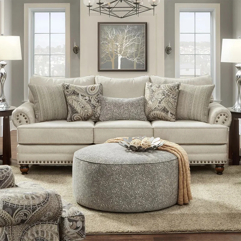 American solid wood fabric sofa triple combination set living room furniture French new Chinese modern simple small apartment