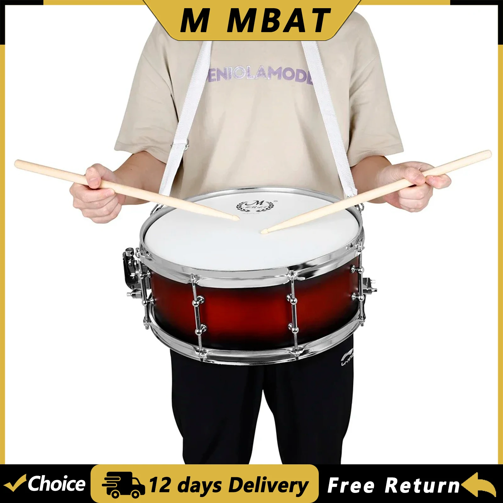 M MBAT 14×5.5 Inch Snare Drum Metal Marching Drums Percussion Instruments Beginners Drum Snare Drums with Drumsticks Strap