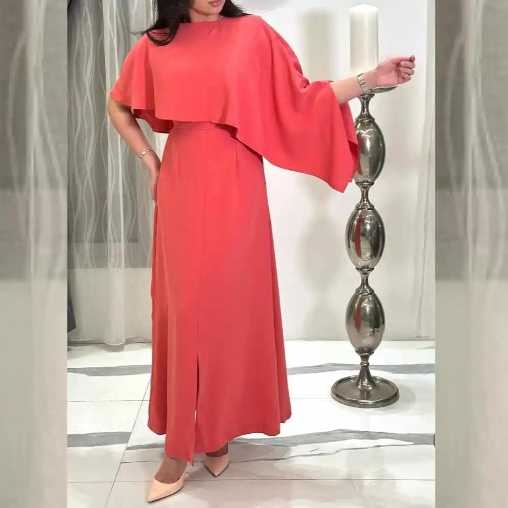 Robe de Rhfroncée en jersey d'Arabie saoudite, robes mi-longues, robe de soirée, ligne A, col haut, occasion sur mesure, fête de mariage