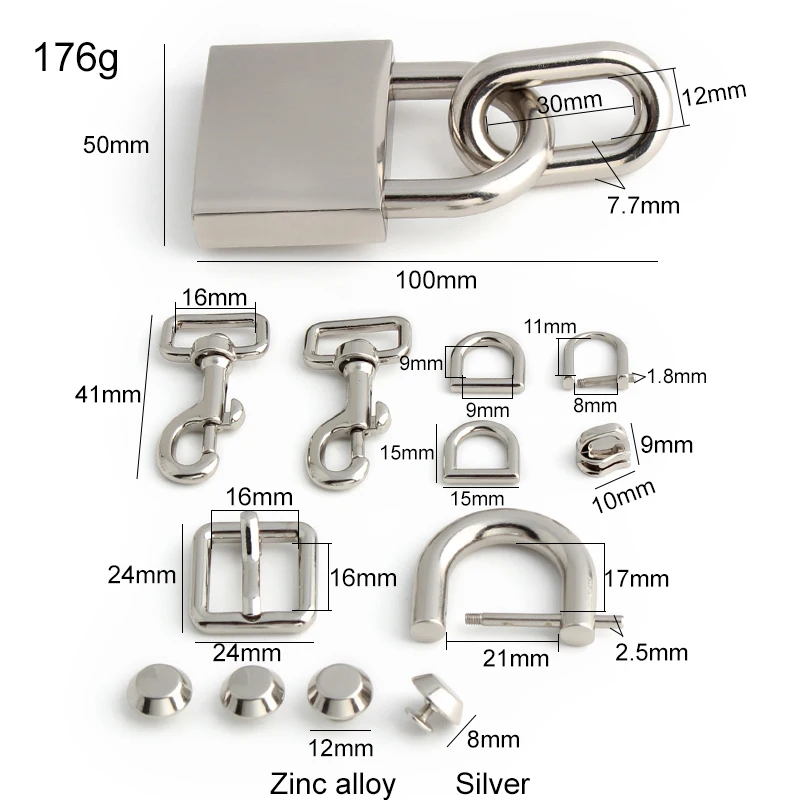 Zinc Alloy Silver Metal Whole Set Of Locks For Crossbody Handbag Purse Bags Twist Turn Lock Snap Buckle Decoration Accessories