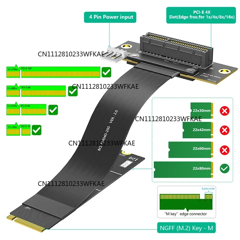 NVME to PCIE X4 Riser Cable M.2 Key M PCIE 4.0 to PCI-E 4.0 4X 90 Degree Adapter Card NVME 4.0 to PCI Express X4 Extension Cable