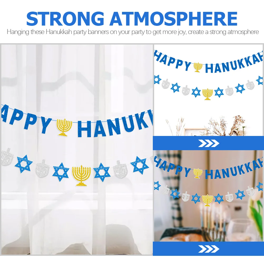 2 Pcs Hanukkah Latte Outdoor Decor Decorations for Classroom Bunting outside Paper Garland Hanging Banners