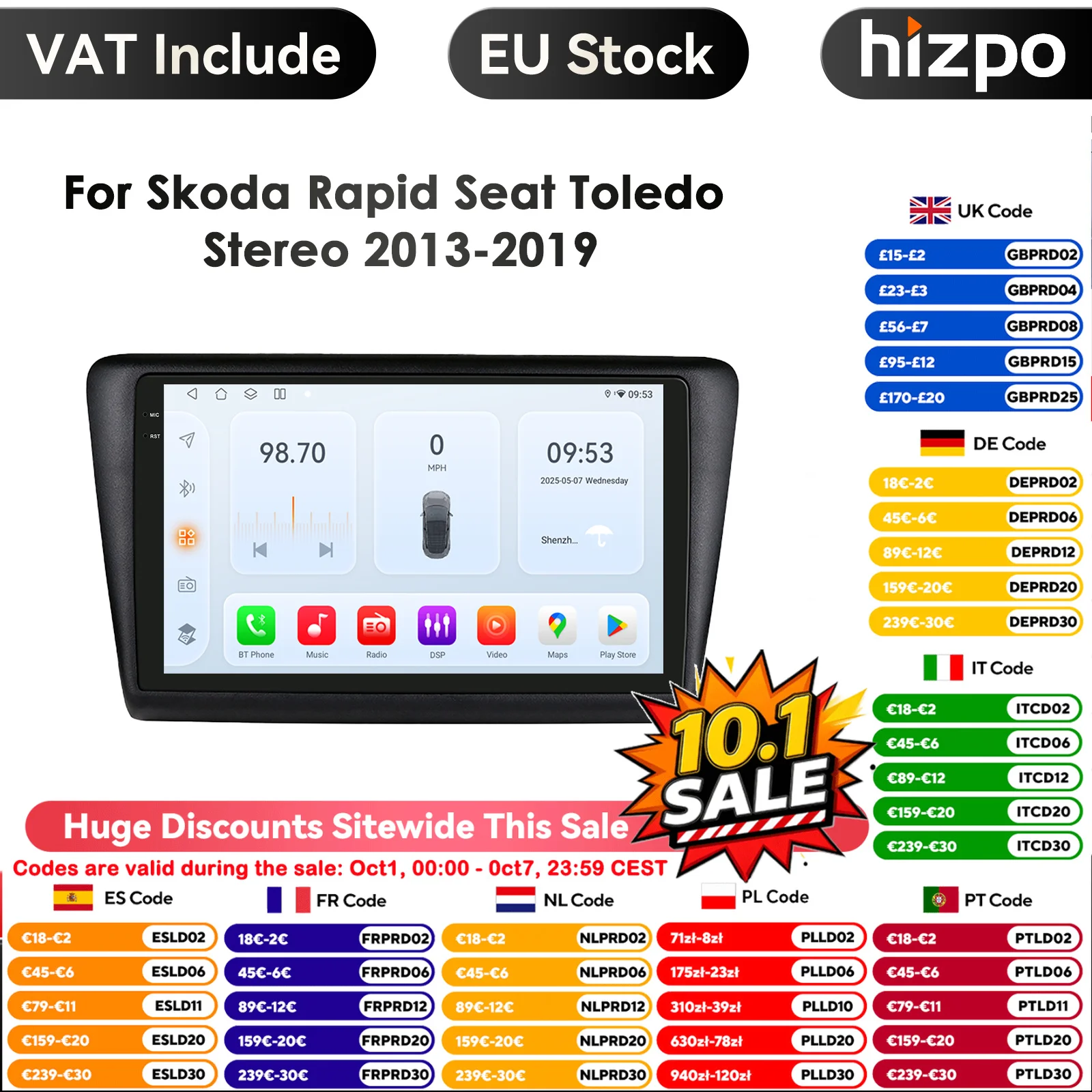 9 ''10.33 ''AI sistema intelligente 2din Android per Skoda Rapid Seat Toledo Autoradio lettore Video multimediale GPS Autoradio Stereo