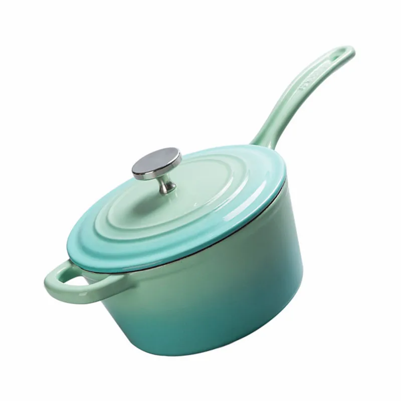 Enameled Cast Iron Saucepan 2 Quart Sauce Pan Nonstick Enamel Coating Pot For Stove Top and Oven Cooking Even Heat Distribution