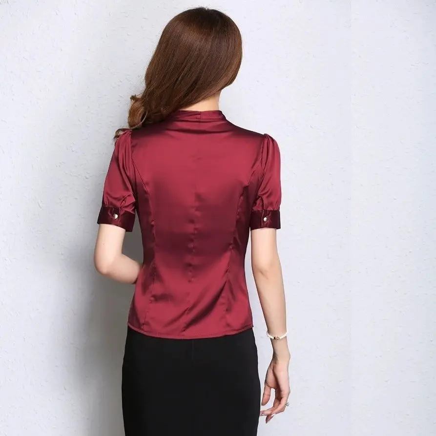 Summer Korean Short Sleeve Blouse Ladies Temperament Lacing Bow Solid Color Shirts Women Clothing Fashion Thin Buttons Top Tee