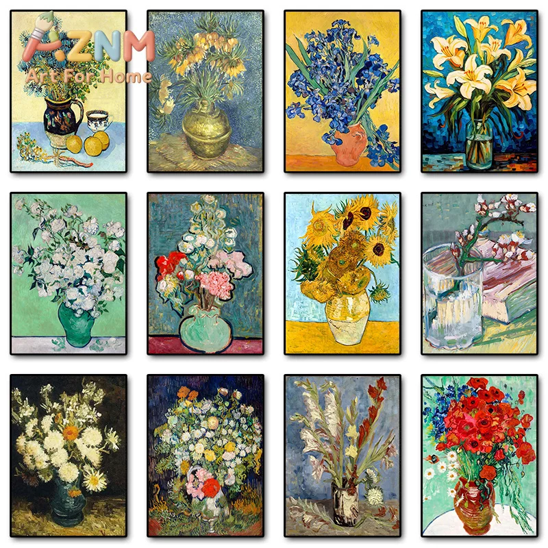1pc frameless Canvas Painting Impressionist Vincent Van Gogh Bouquet Sunflowers in Vase Poster Print Canvas Painting Abstract Ro
