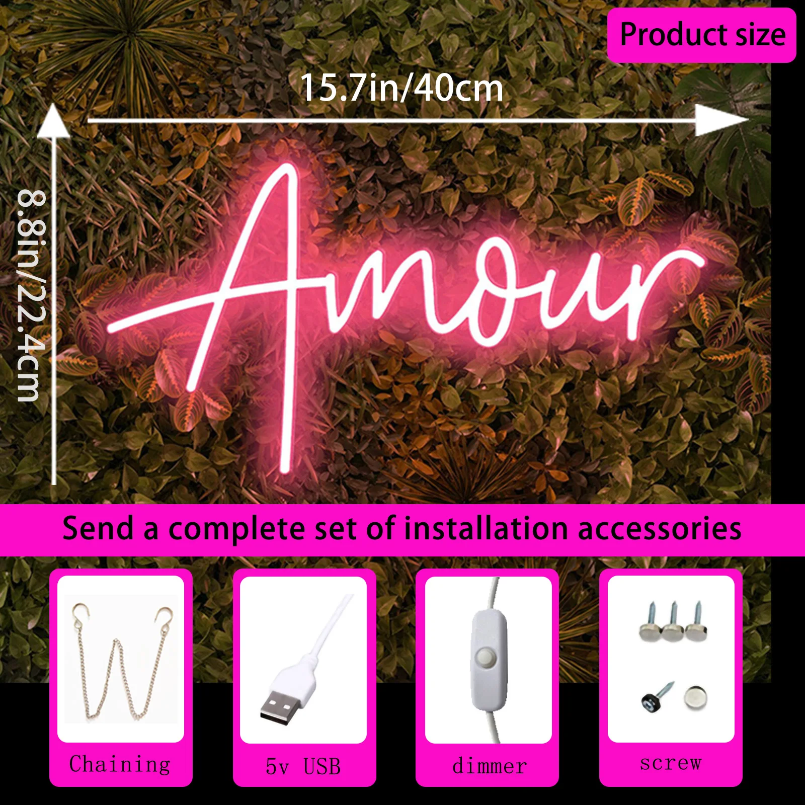 Imagem -02 - Amour-neon Led Sign Lights Pendurado na Parede eu te Amo Decoração Festa de Casamento Quarto Decoração do Quarto