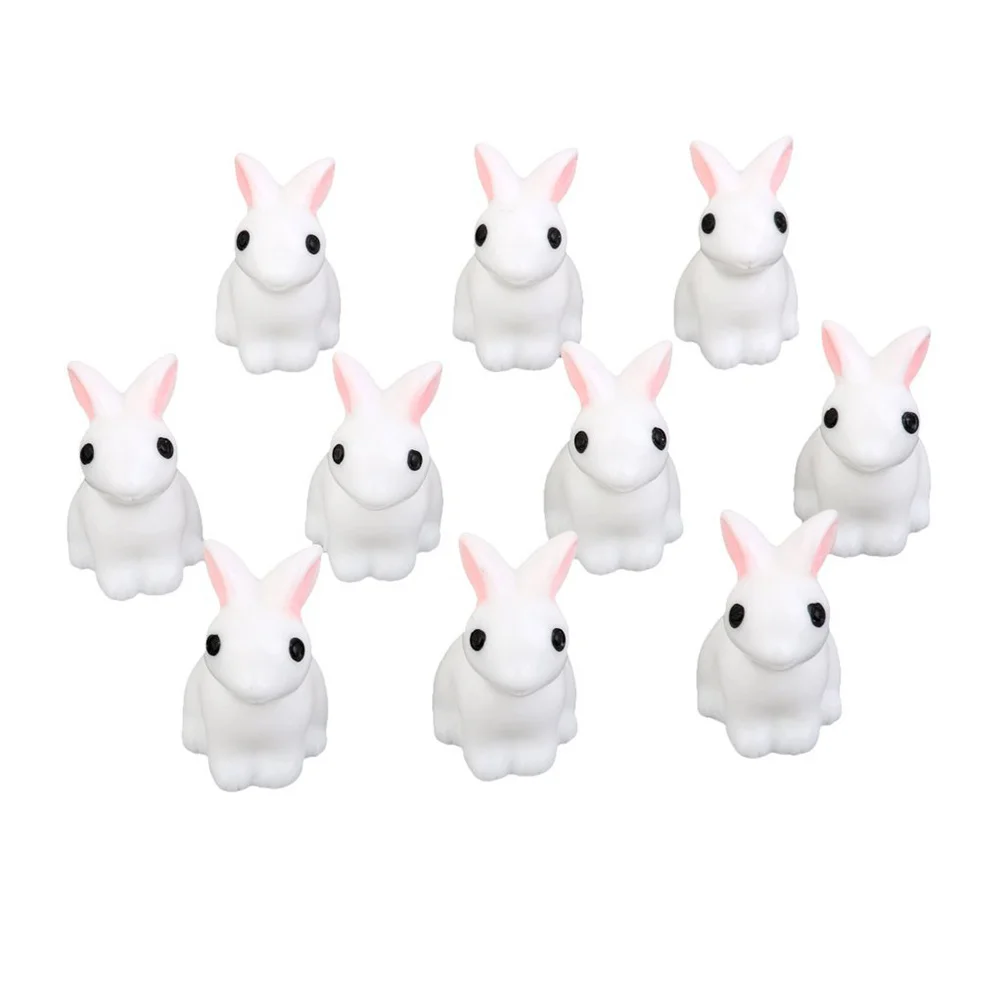 

10Pcs Mini White Rabbit Craft Decor Beautiful Miniature Rabbit Ornament for Gardening Micro Bonsai Landscape Moss Garden