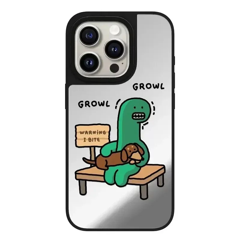 

Cute Fashion Dinosuar Mirror iPhone 11 12 13 15 14 Pro Max Protective Case, Fits iPhone 15 Pro Max