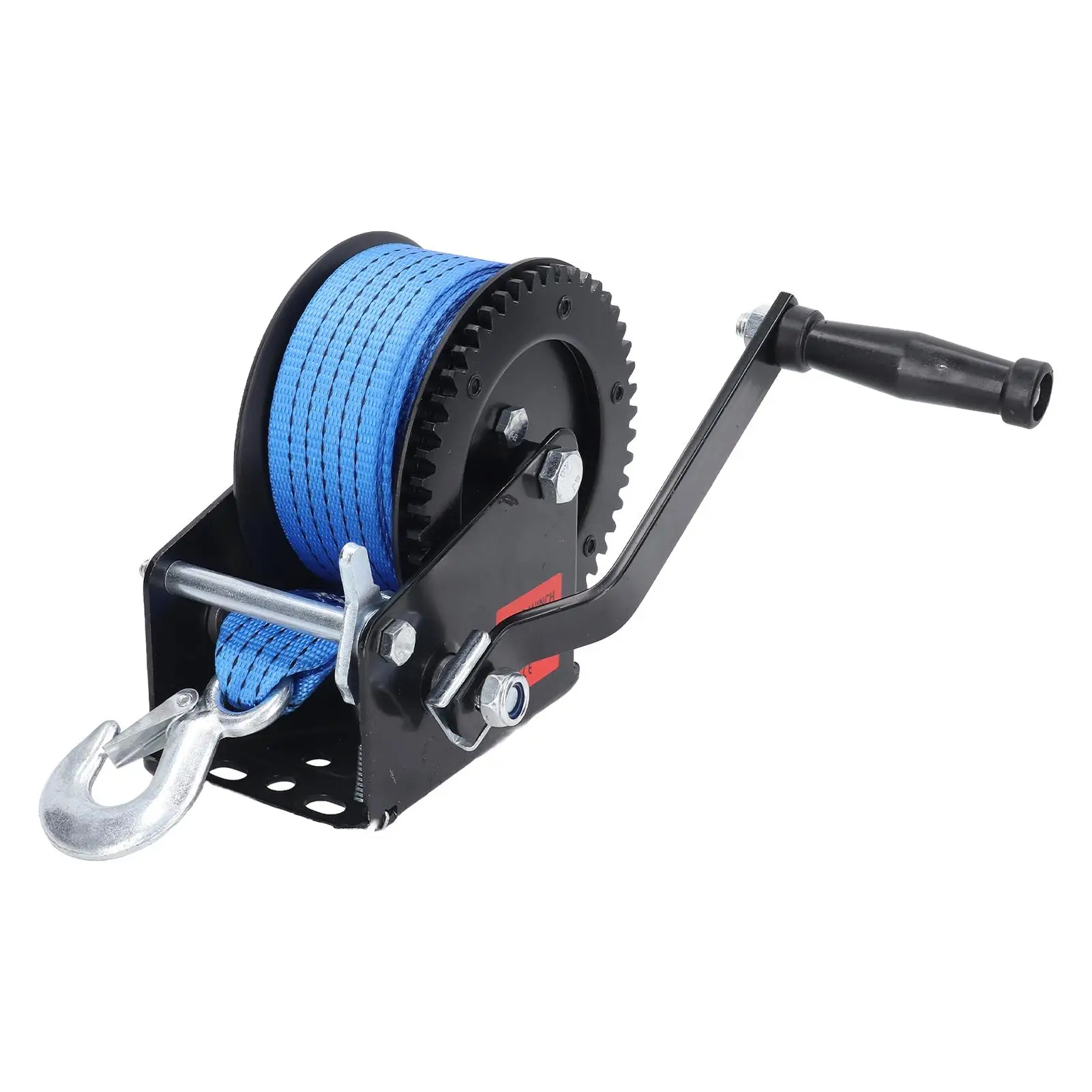 

1600lbs Manual Winch with Nylon Strap - Heavy Duty Alloy Steel Hand Crank for industrial Lifting