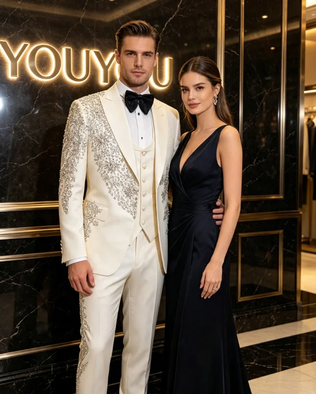 Shiny Rhinestone Men Suits High-qublity Customized Groom Wedding Tuxedos 3 Pieces Sets Elegant Male Blazers Prom Costume Homme