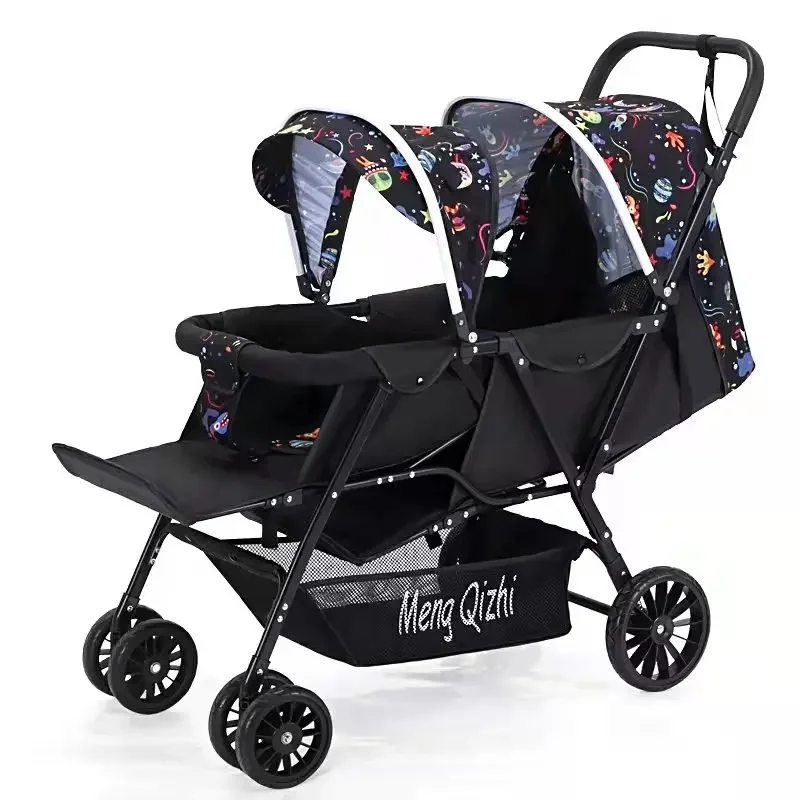 Double Stroller High Landscape Lightweight Travel Stroller Folding Newborn Stroller Can Be Done Can Lie Down Twins Baby Stroller