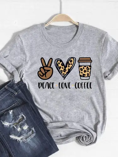 Imagen 2 del producto Camiseta bonita con estilo de letras de café, ropa básica para mujer, camiseta estampada, Top de verano, camiseta gráfica de manga corta a la moda