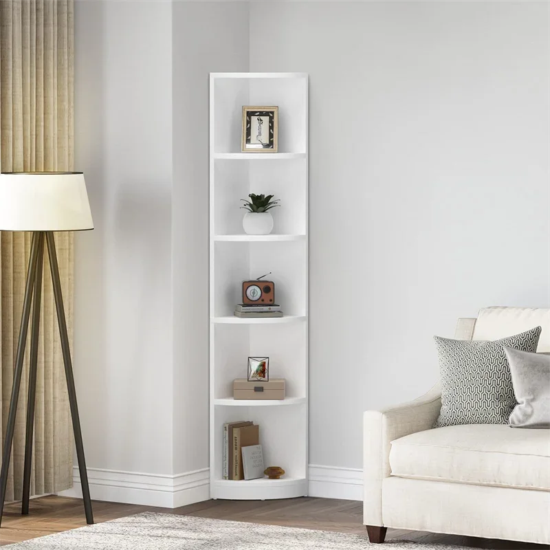 

5 Shelf White Display Corner Bookcase and Bookshelves Wooden Open Storage Book Shelves for Living Room Home and Office