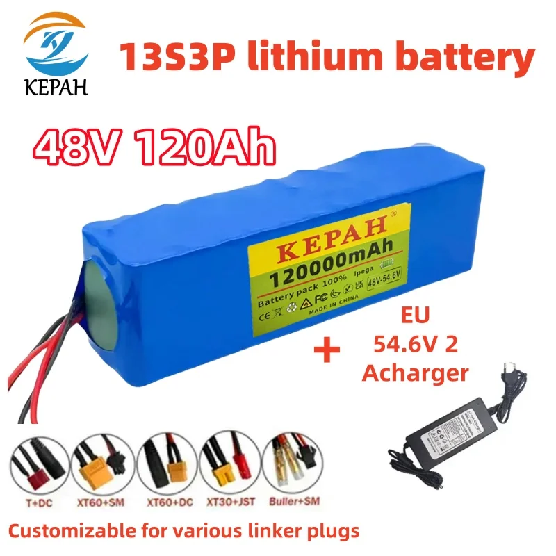 New 48V lithium battery | 120Ah 13S3P 54.6V BMS+charger compatible with electric scooter