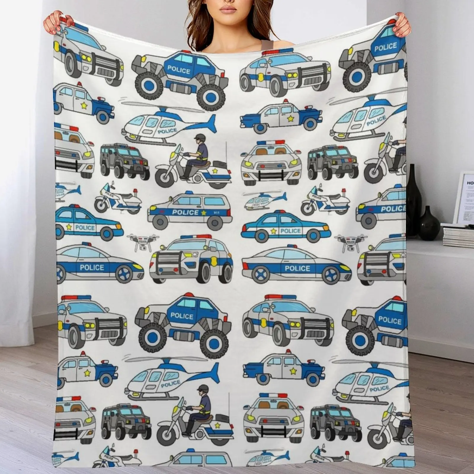 

Police Car Design Throw Blanket Thins Bed Fashionable Blankets