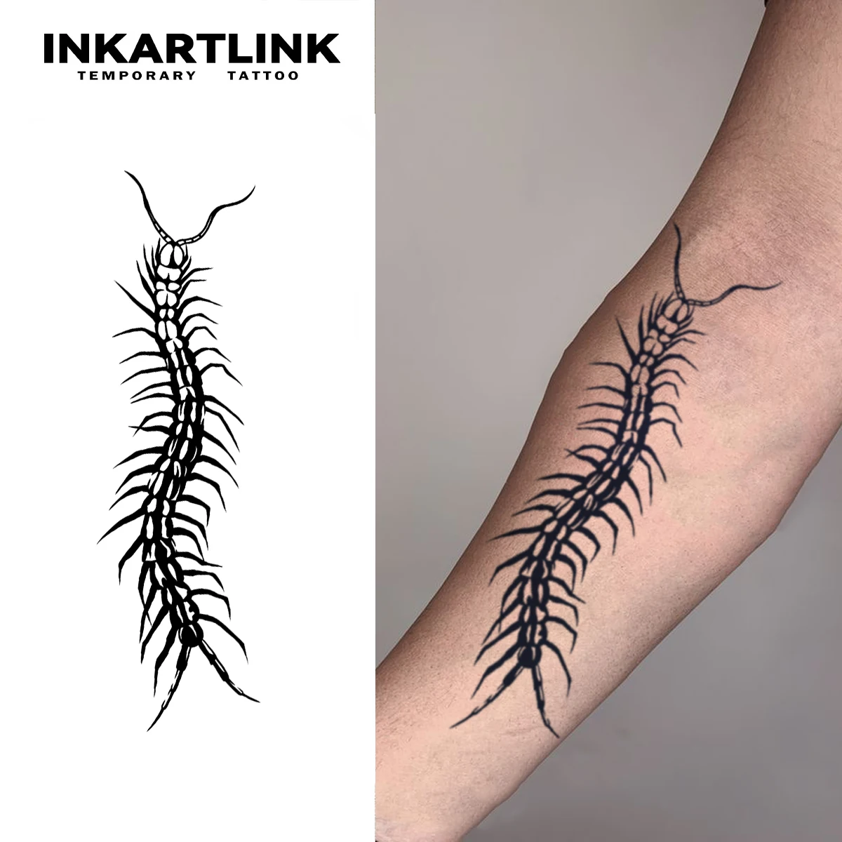 

INKARTLINK 3D Centipede Tattoo Patch 1-2 Weeks Long lasting Realistic Multi legged Arthropod Shape Waterproof Temporary Tattoo