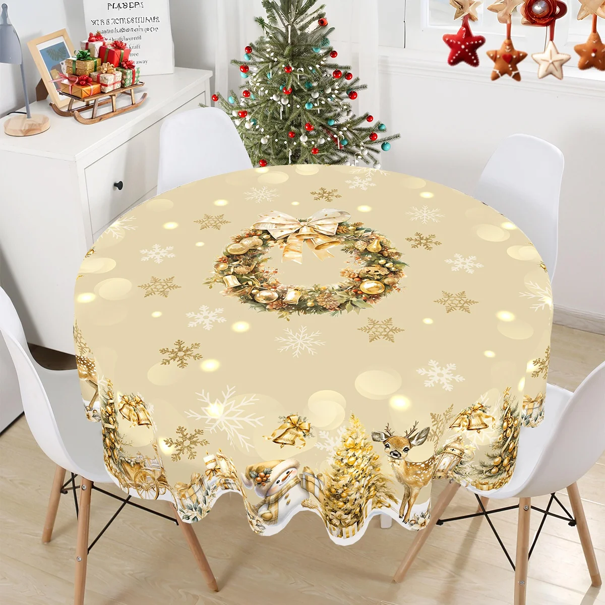 الذهب الأبيض عيد الميلاد مفرش المائدة ثلج غطاء الطاولة عيد ميلاد سعيد زينة للمنزل 2025 نافيداد نويل هدية السنة الجديدة 2026