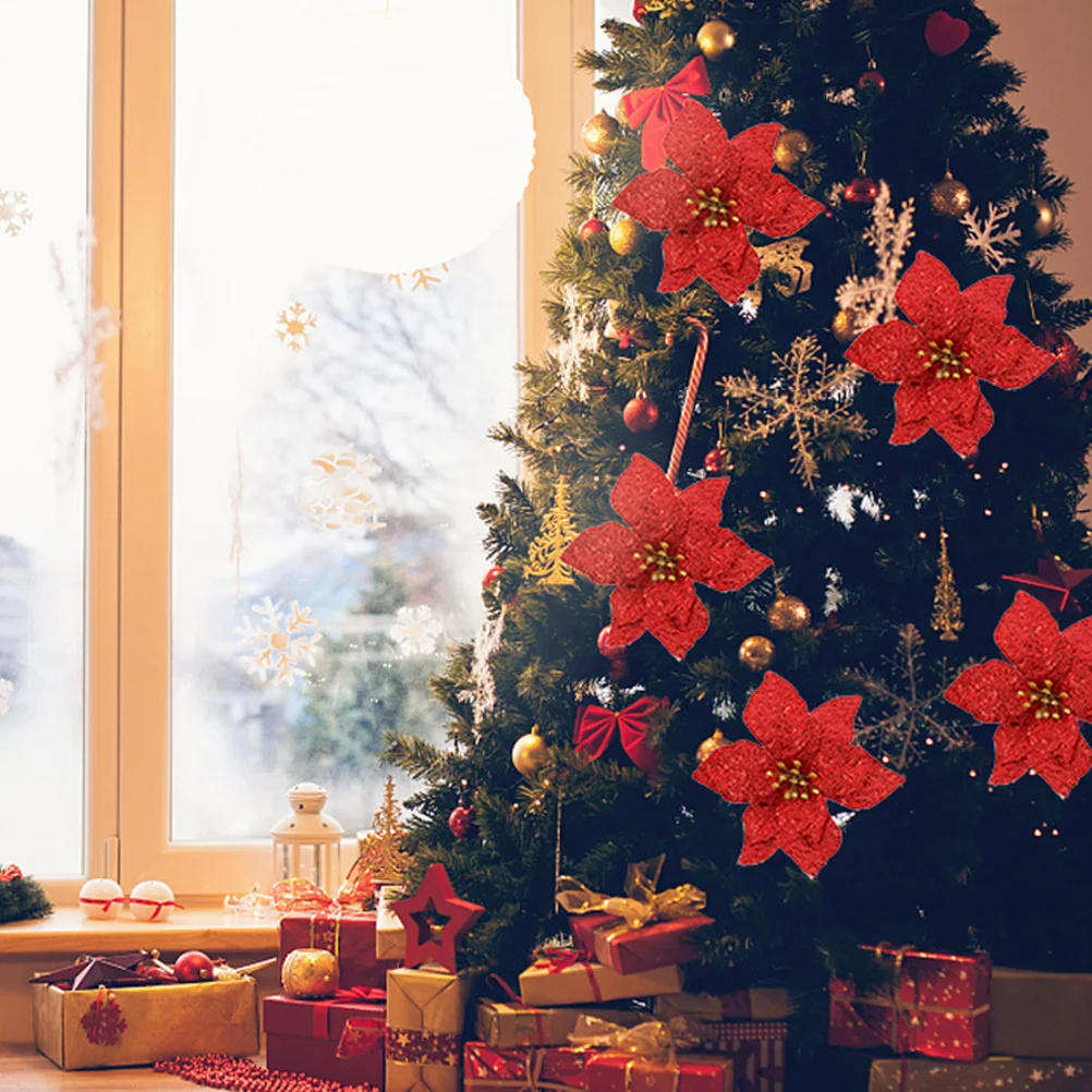 

6pcs Christmas Tree Flower Decor Small Simulated Flowers Diy Garland Accessory For Wedding Holiday Party Decoration