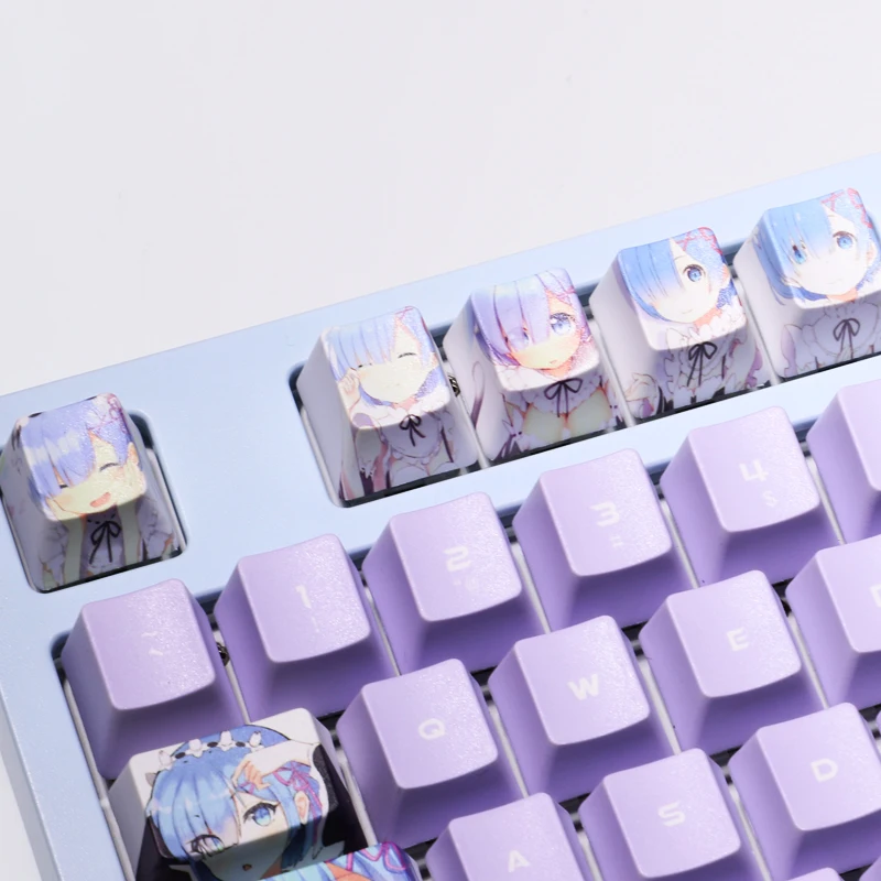 Imagem -06 - Re:zero Começando a Vida Anime Rem 104 Tecla Caps Pbt Dye Sublimação Cherry Profile mx Cruz Eixo Interruptor Keycap Teclado Mecânico