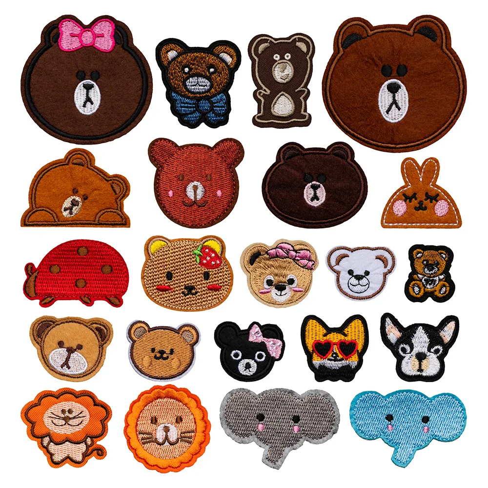 Computer Embroidery Hot Melt Adhesive Patch Cartoon Bear Elephant Animal Car Decoration Accessories