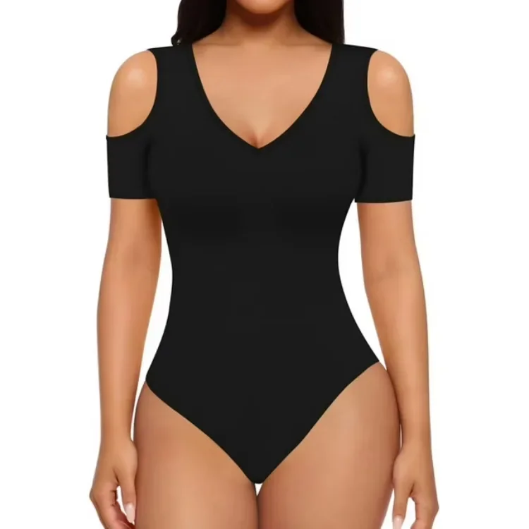 طويلة الأكمام لون نقي الخامس الرقبة الكتف عارية قصيرة الأكمام ارتداءها عبر الحدود 2025 TEMU المرأة بذلة عصرية عادية نحن #4