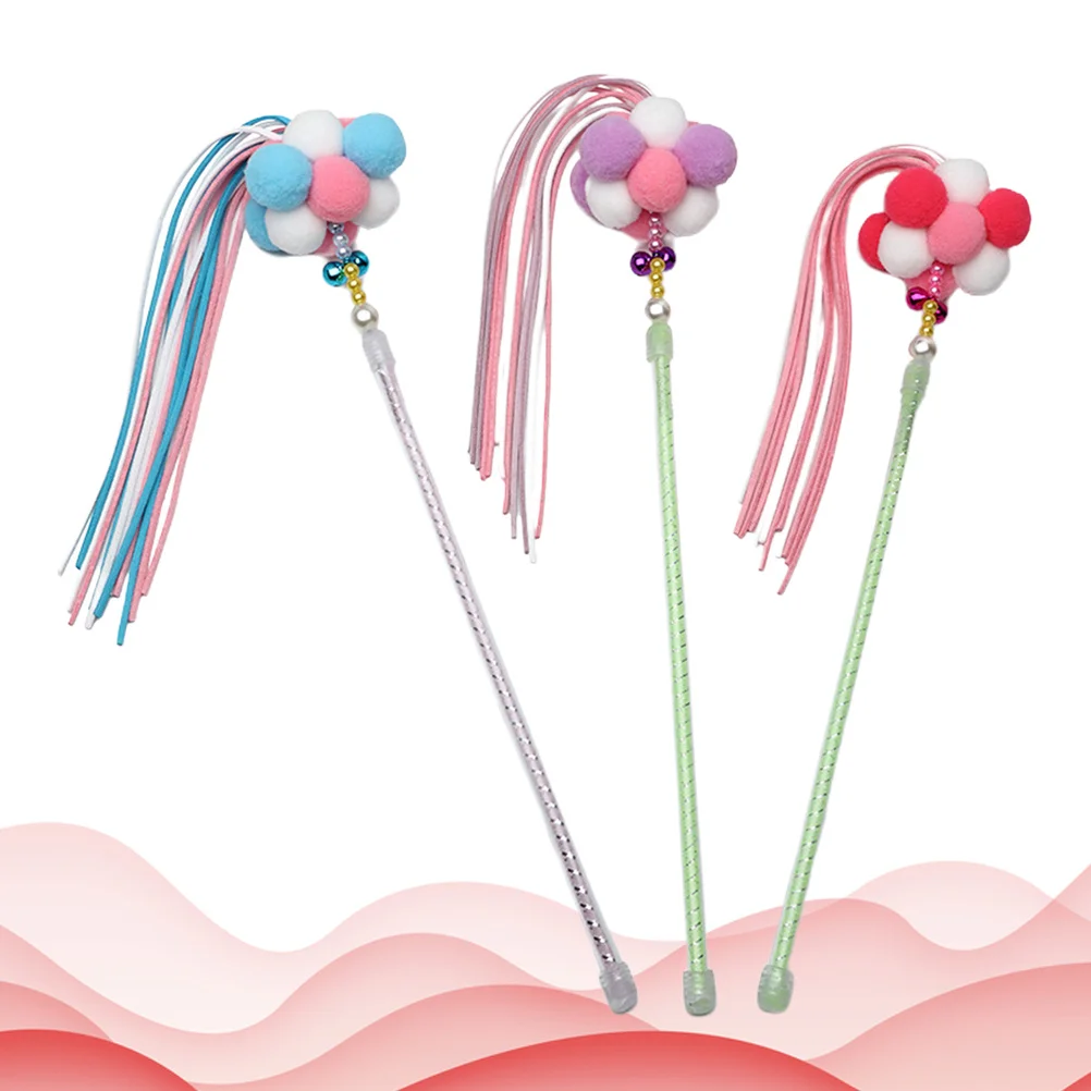

3pcs Teaser Ball Tassel Cat Wand For Kitten Interactive Play Bright Color Durable Cat Teasing Supplies Pet Gift