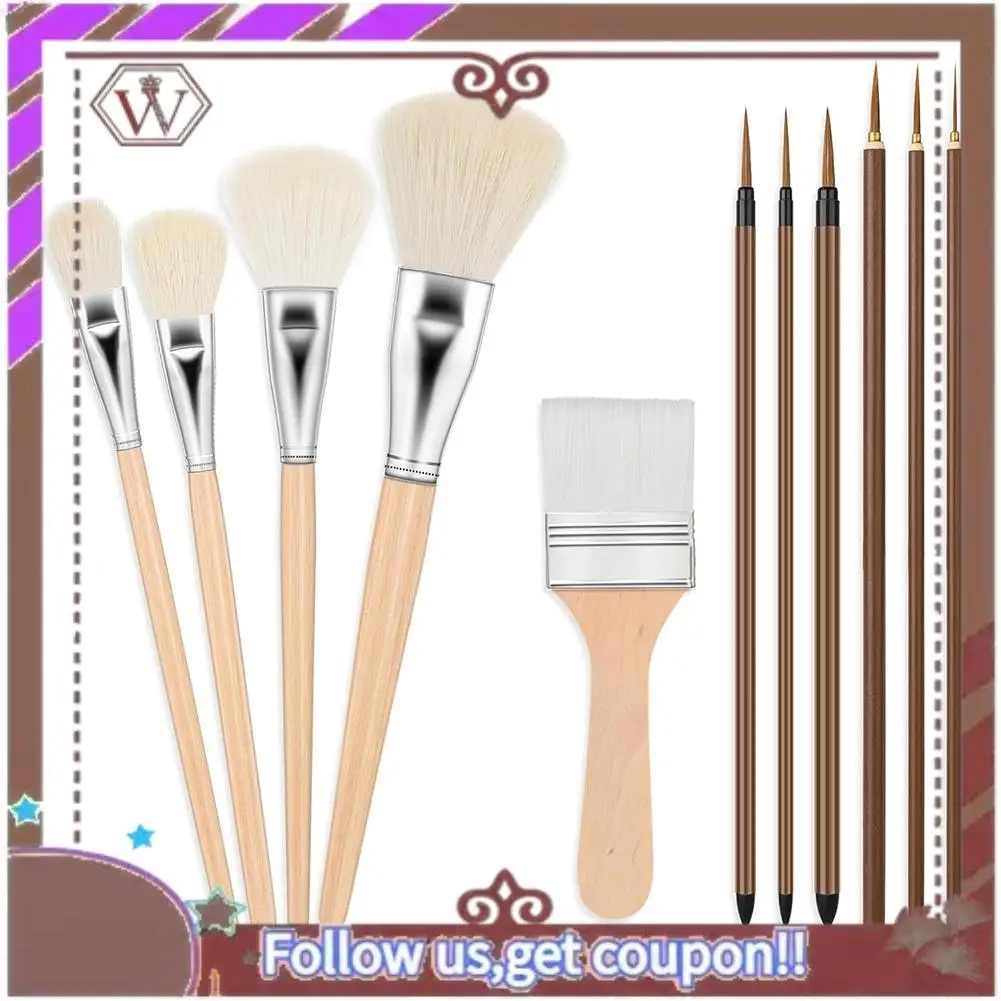ABBG-11 قطعة من أدوات طلاء الفخار بأشكال مختلفة مجموعة فرش خشبية للطلاب والفنانين والكبار