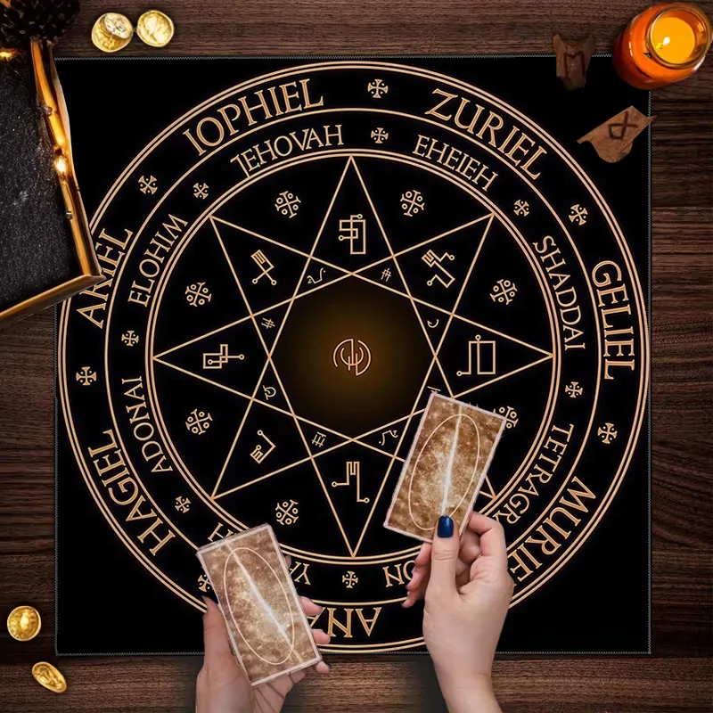 Tarot Cloth Small Tarot Clothes for Table 1Pc Seal of Solomon Printed Tarot Tablecloth, Card Cushion, Furniture Protection