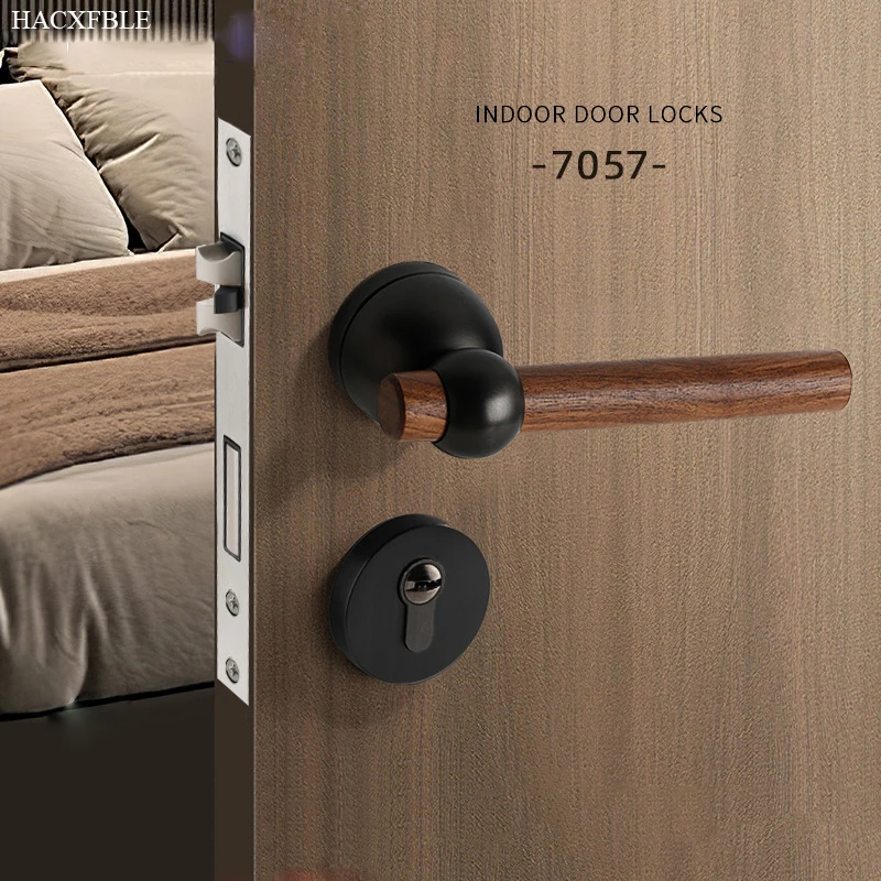 

Light Luxury Zinc Alloy Bedroom Interior Split Anti-theft Door Lock Walnut Solid Wood Handle Security Silent Mechanical Lock