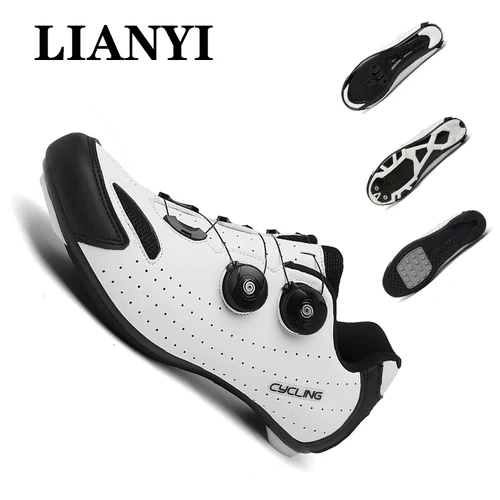Zapatos de ciclismo LIANYI, zapatos de carreras de bicicleta de carretera de fondo plano para hombre, pieza de bloqueo especial, zapatos de secado rápido autoblocantes
