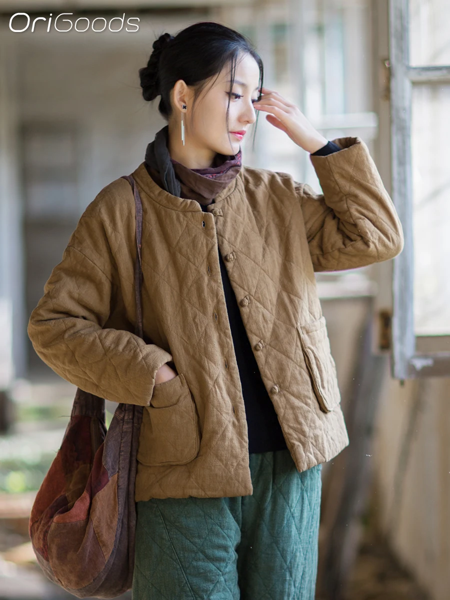 

OriGoods Chinese Quilted Jacket Woman Warm Winter Coats 2025 Chinese Traditional Clothes Cotton Padded Coat Outerwear B346