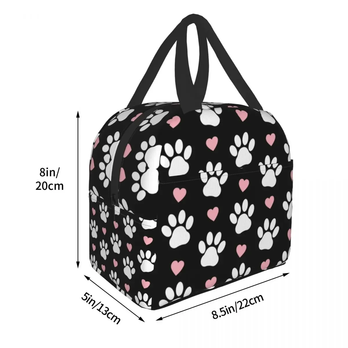 Pattern Of Paws White Dog Paw Insulated Lunch Bags for Women Pretty Pink Hearts Puppy Cooler Thermal Lunch Box School Children