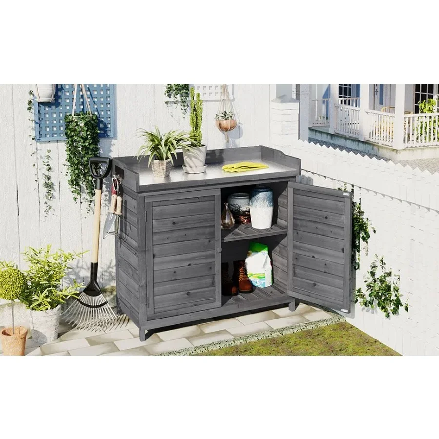 

TOPMAX Outdoor 39" Potting Bench Table Rustic Garden Wood Workstation Storage Cabinet Garden Shed with 2-Tier Shelves and Side