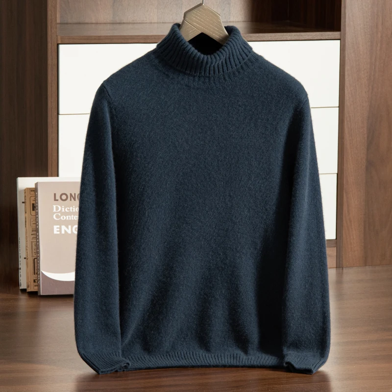 ZOCEPT Plain Turtleneck Sweater Men Winter 100 % Cashmere Thicken Casual Warm Knitted Pullover Thermal High Neck Sweater for Man